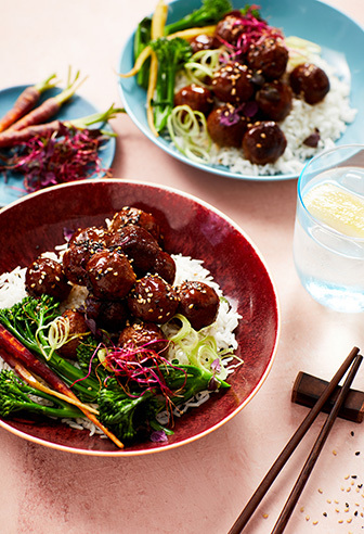 Korean veggie balls mit Reis